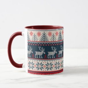 Weihnachts-Faux-Strickmuster im nordischen Stil Tasse