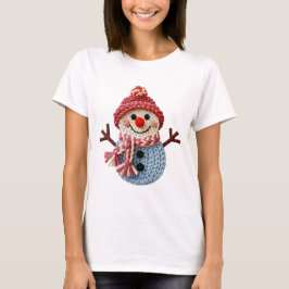 Weihnachts-Faux-Yarn-Häkel-Schneemann T-Shirt