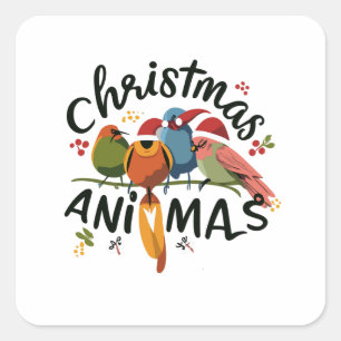 Weihnachts-Feathered Friends auf einer Twig Quadratischer Aufkleber