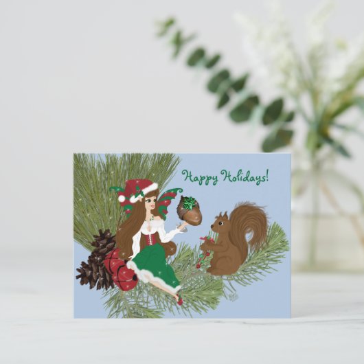 Weihnachts-Fee und Eichhörnchen-Geschenk Postkarte (Stehend Vorderseite)