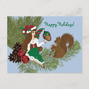 Weihnachts-Fee und Eichhörnchen-Geschenk Postkarte