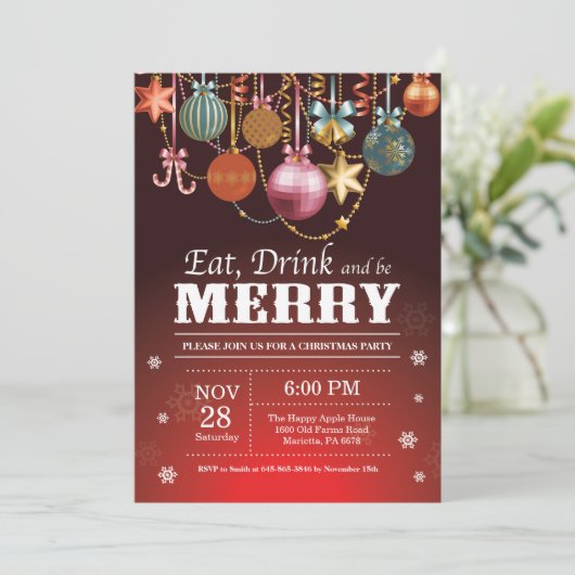 Weihnachts-Feier Einladung Essen Drink froh (Stehend Vorderseite)