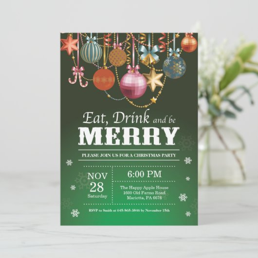 Weihnachts-Feier Einladung Essen Drink froh (Stehend Vorderseite)