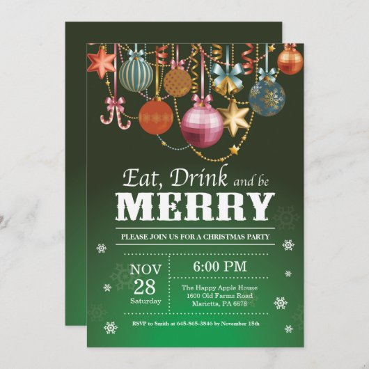Weihnachts-Feier Einladung Essen Drink froh (Vorne/Hinten)