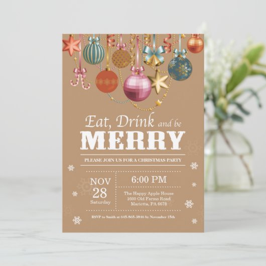 Weihnachts-Feier Einladung Essen Drink froh (Stehend Vorderseite)