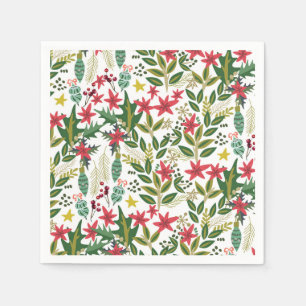 Weihnachts-Feier Whimsical Floral Beeren Party Serviette
