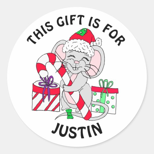 Weihnachts-Feierliche Maus mit Geschenkartikelmark Runder Aufkleber (Vorderseite)