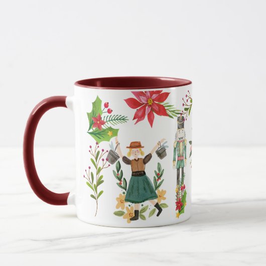 Weihnachts-Feiertag der Nutcracker-Ballettmaroon Tasse (Links)