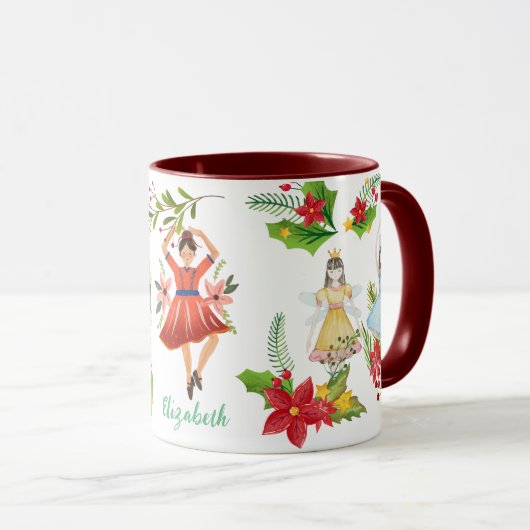Weihnachts-Feiertag der Nutcracker-Ballettmaroon Tasse (VorderseiteRechts)