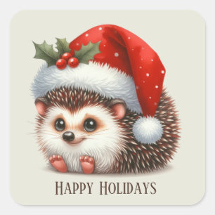 Weihnachts-Feiertag Igel hinzufügen Quadratischer Aufkleber