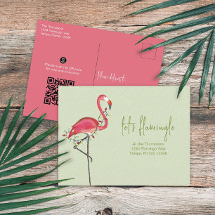 Weihnachts-Feiertags-Flamingo-QR-Code-Richtungs-Ka Postkarte