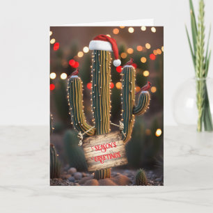 Weihnachts-Feiertags-Kaktus-Wüste mit Kardinalen Karte