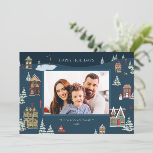 Weihnachts-Feriendorf Fotokarte Einladung (Stehend Vorderseite)