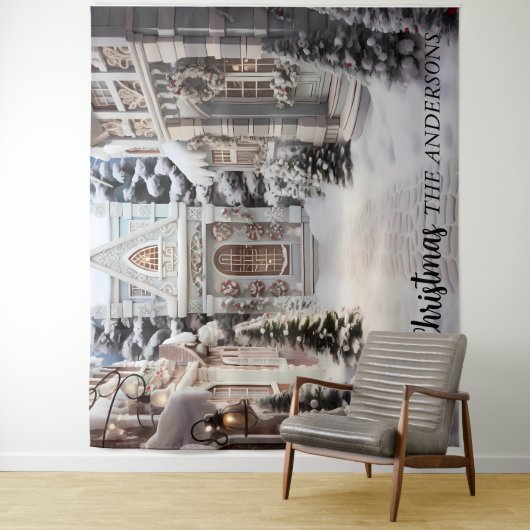 Weihnachts-Ferienhaus Foto Hintergrund Wandteppich (Beispiel)