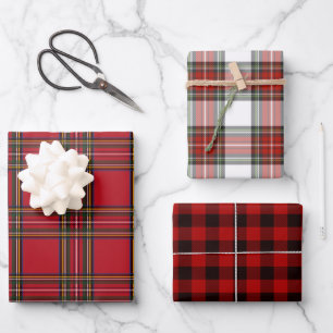 Weihnachts festlich rot Kariert Tartan Wrapping Pa Geschenkpapier Set