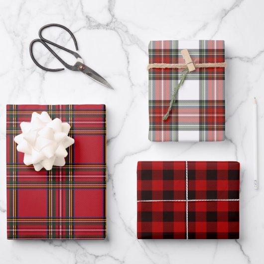 Weihnachts festlich rot Kariert Tartan Wrapping Pa Geschenkpapier Set (Vorderseite)