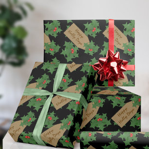 Weihnachts-Festliche-Stechpalmen-Beeren-Indig Weih Geschenkpapier