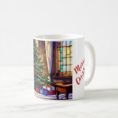 Weihnachts-Feuerplatz-Szene in festgeklemmtem Glas Kaffeetasse (VorderseiteRechts)