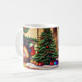 Weihnachts-Feuerplatz-Szene in festgeklemmtem Glas Kaffeetasse (Vorderseite Links)