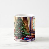 Weihnachts-Feuerplatz-Szene in festgeklemmtem Glas Kaffeetasse (Mittel)