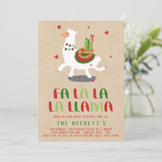 Weihnachts-Fiesta Llama-Feier Einladung (Stehend Vorderseite)
