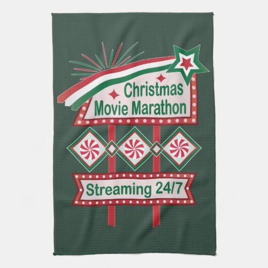 Weihnachts-Film Marathon Retro Marquee Festival Geschirrtuch (Vertikal)