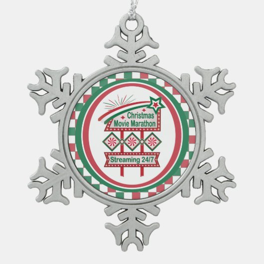 Weihnachts-Film Marathon Retro Marquee Festival Schneeflocken Zinn-Ornament (Vorderseite)