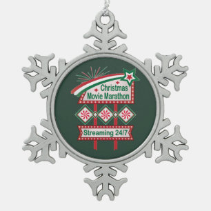 Weihnachts-Film Marathon Retro Marquee Festival Schneeflocken Zinn-Ornament
