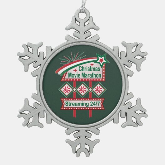 Weihnachts-Film Marathon Retro Marquee Festival Schneeflocken Zinn-Ornament (Vorderseite)