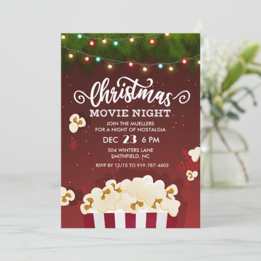 Weihnachts-Filmabend Einladung (Stehend Vorderseite)