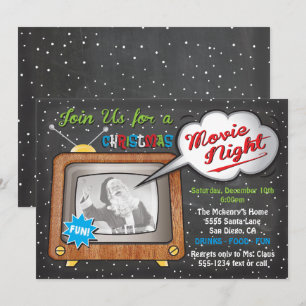 Weihnachts Filmabend Retro TV Party Einladung
