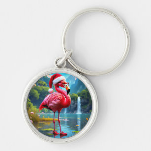 Weihnachts-Flamingo als Weihnachtsmann-47476 Uhr Schlüsselanhänger