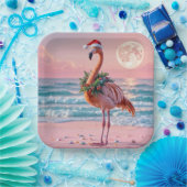Weihnachts Flamingo am rosa Strand Pappteller (Party)