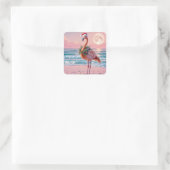 Weihnachts-Flamingo am rosa Strand Quadratischer Aufkleber (Tasche)
