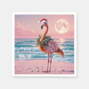 Weihnachts Flamingo am rosa Strand Serviette