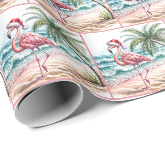 Weihnachts-Flamingo am Strand Geschenkpapier (Rolleneckpunkt)