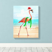 Weihnachts-Flamingo am Strand Leinwanddruck (Insitu (Holzboden))