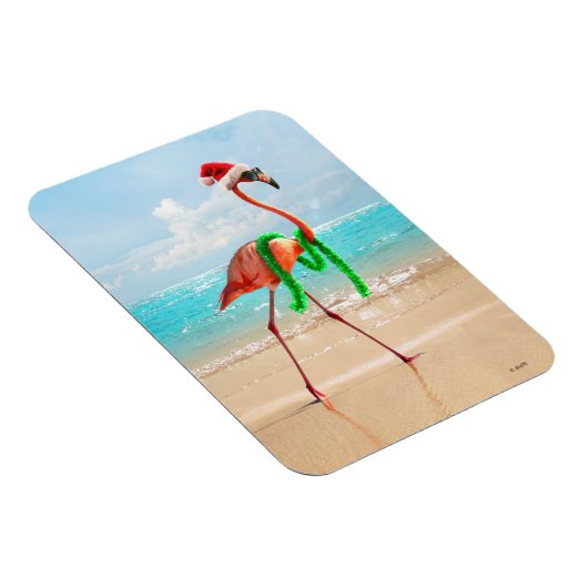 Weihnachts-Flamingo am Strand Magnet (Rechte Seite)