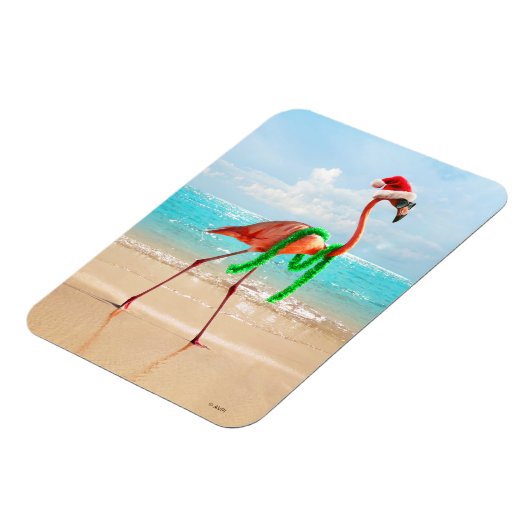 Weihnachts-Flamingo am Strand Magnet (Linke Seite)