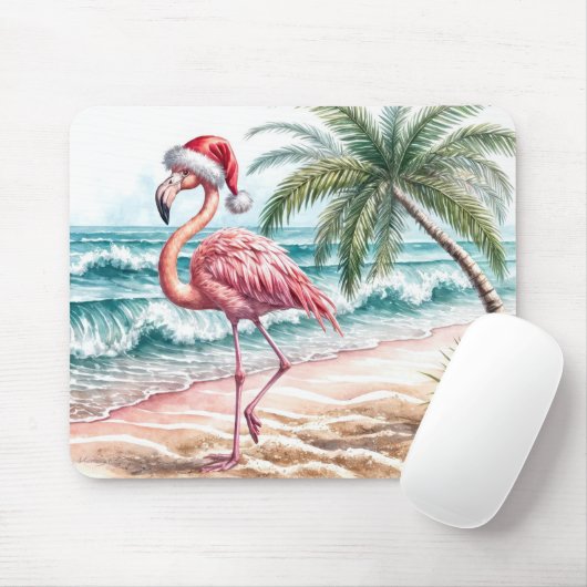Weihnachts-Flamingo am Strand Mousepad (Mit Mouse)