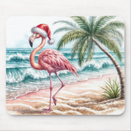 Weihnachts-Flamingo am Strand Mousepad