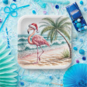 Weihnachts-Flamingo am Strand Pappteller (Party)