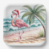 Weihnachts-Flamingo am Strand Pappteller (Vorderseite)