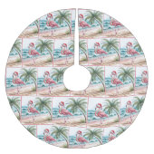 Weihnachts-Flamingo am Strand Polyester Weihnachtsbaumdecke (Vorderseite)