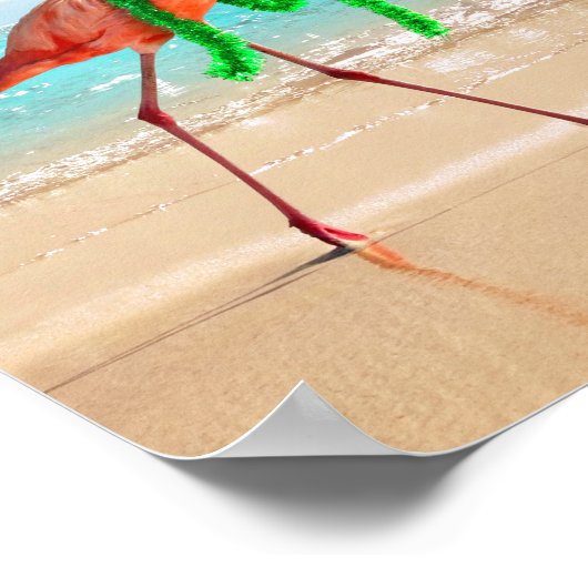 Weihnachts-Flamingo am Strand Poster (Ecke)