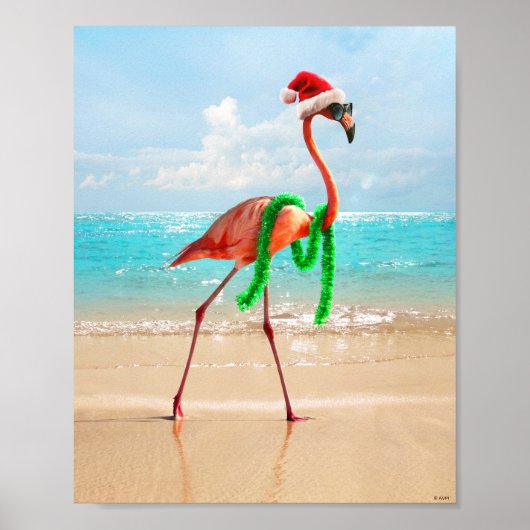 Weihnachts-Flamingo am Strand Poster (Vorne)