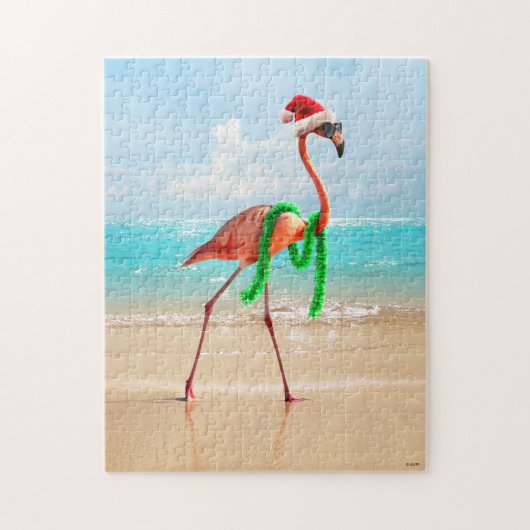 Weihnachts-Flamingo am Strand Puzzle (Vertikal)