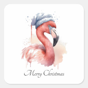 Weihnachts-Flamingo, anpassbar Quadratischer Aufkleber
