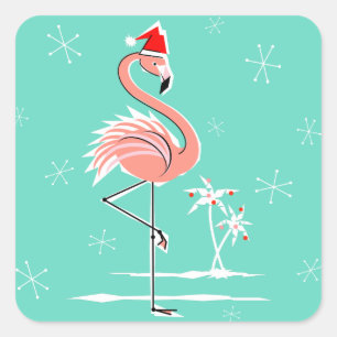 Weihnachts-Flamingo-Aufkleber Quadratischer Aufkleber