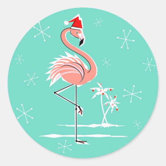 Weihnachts-Flamingo-Aufkleber Runder Aufkleber (Vorderseite)
